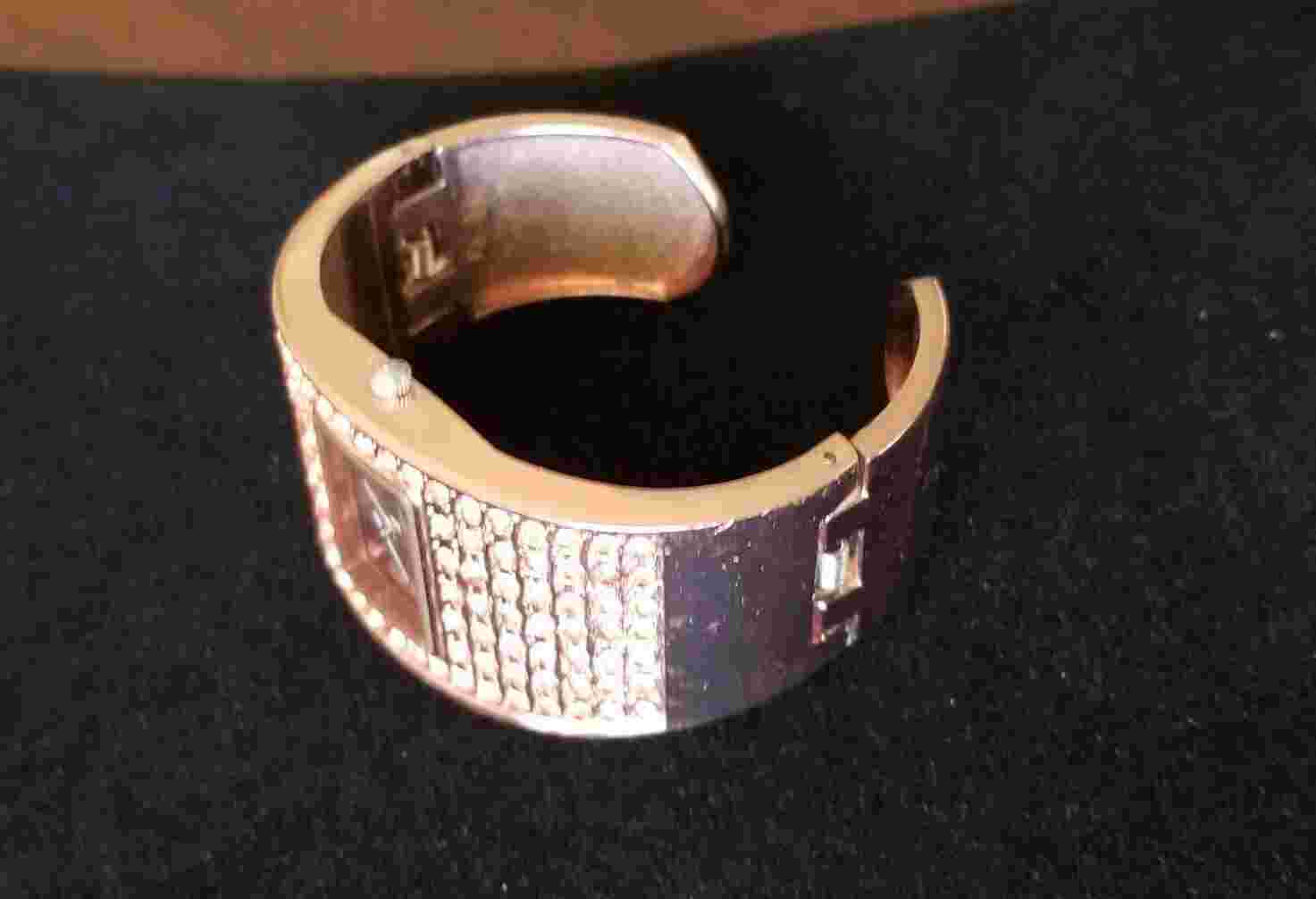 Figaro Couture Copper Tone Cuff Watch w/Crystals 6.5"-7.5" New Battery