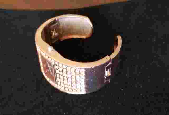 Figaro Couture Copper Tone Cuff Watch w/Crystals 6.5"-7.5" New Battery