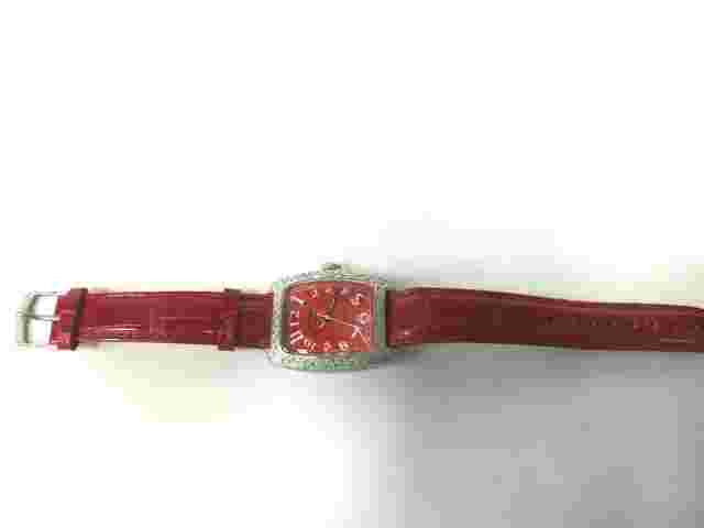 Locman Ladies Diamond Pave Aluminum Case Watch Red Dial, Date, Red Leather Strap