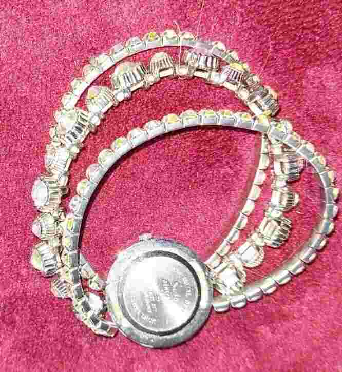 Sachi Rhinestone Gemstone Encrusted 3 Scretchy Strand Band Unique Analog Watch