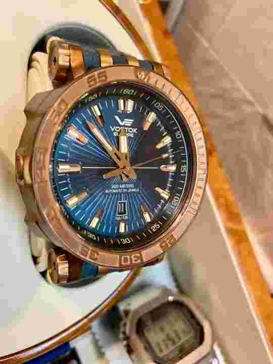 VOSTOK EUROPE Energia Wrist Watch Bronze Blue Green Dial Limited 3000 Excellent