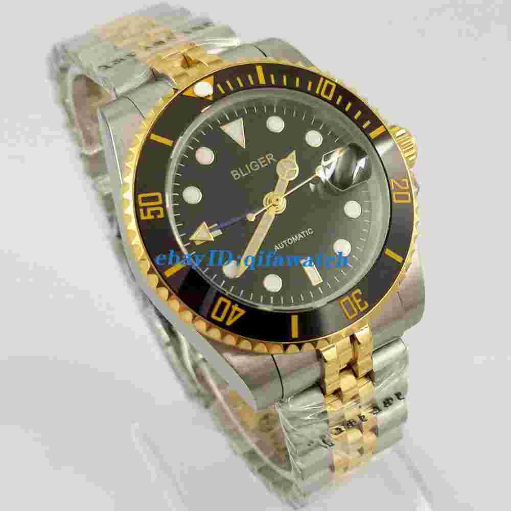 40mm Bliger black dial GMT automatic mens watch sapphire crystal date gift watch