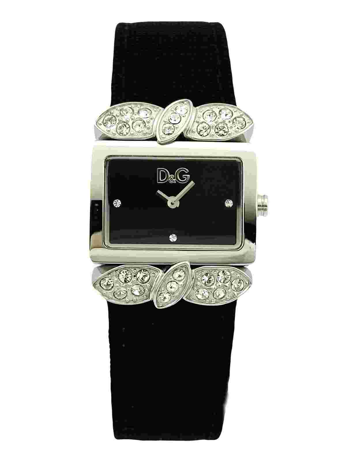 D&G Ladies ‘800 Quartz Watch DW0493 With   Black Fabric + Leather Strap Watch.