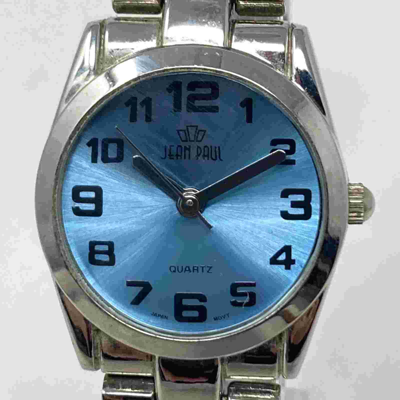 Jean Paul Watch Women 27mm Silver Tone Blue Dial Faceted New Battery 8.25"