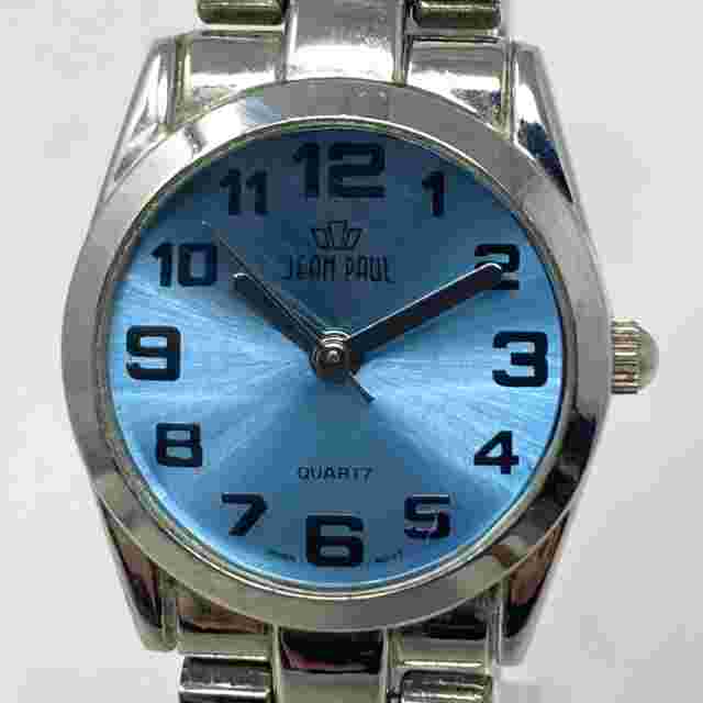 Jean Paul Watch Women 27mm Silver Tone Blue Dial Faceted New Battery 8.25"