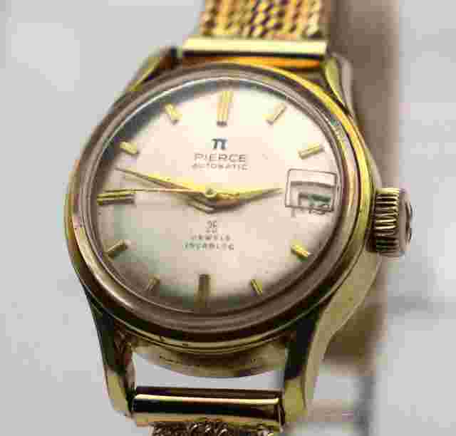 Vintage Pierce Watch with 18kt gold band 25 Jewels movement Incabloc 7 inch