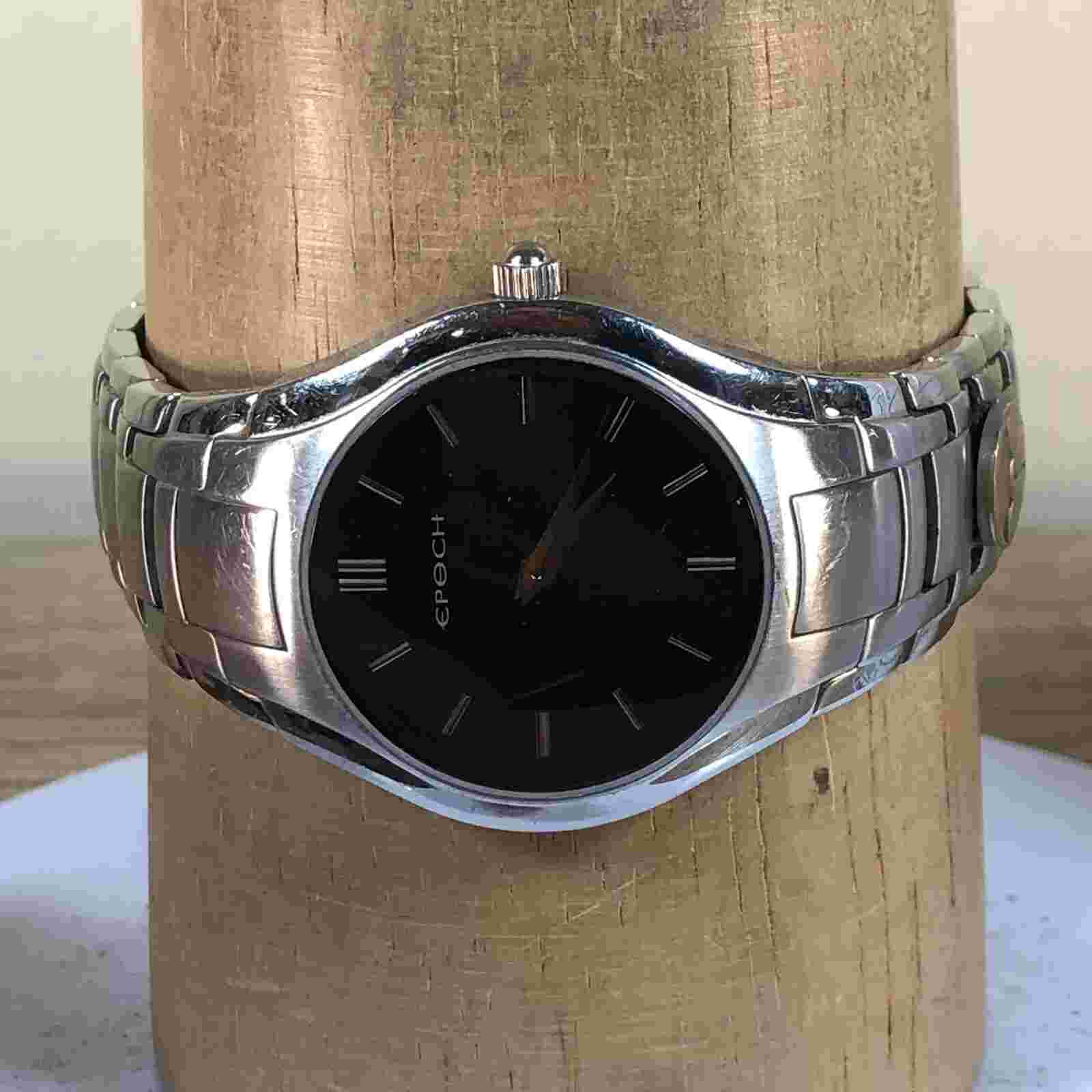 Epoch Men Black Dial Silver Tone 38mm Quartz Analog Watch