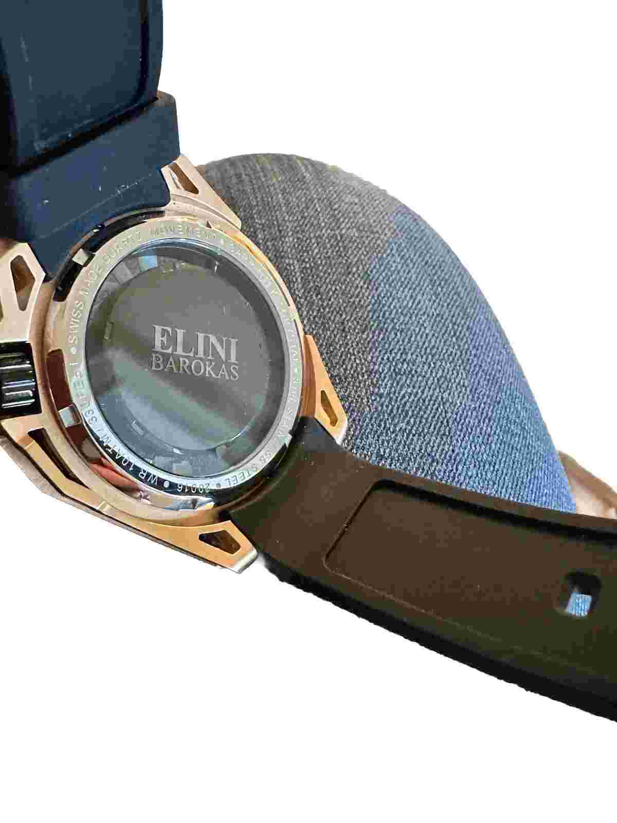 Elini Barokas Quartz Movement, Black Rubber Band Swiss Made, Sapphitek Watch