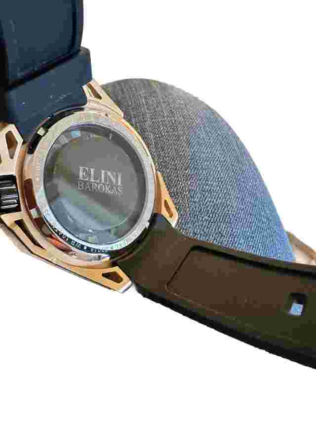 Elini Barokas Quartz Movement, Black Rubber Band Swiss Made, Sapphitek Watch