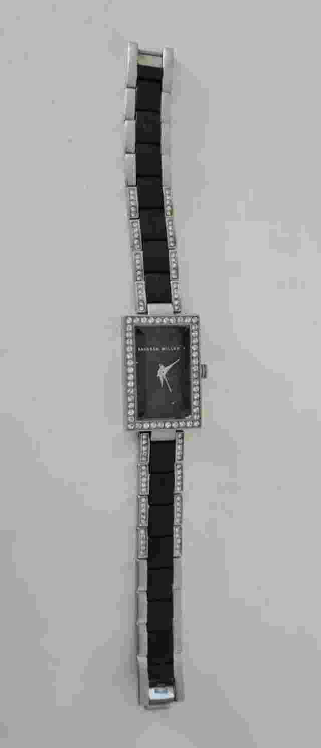 Karen Millen Black and Diamonte Recktangle Watch