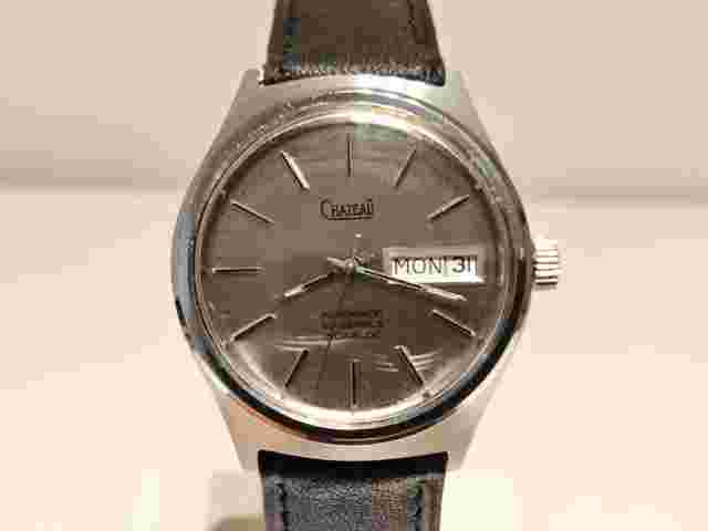 VINTAGE RARE SWISS MEN'S ALL ST.STEEL AUTOMATIC DAY-DATE WATCH "CHATEAU"/ETA 25J