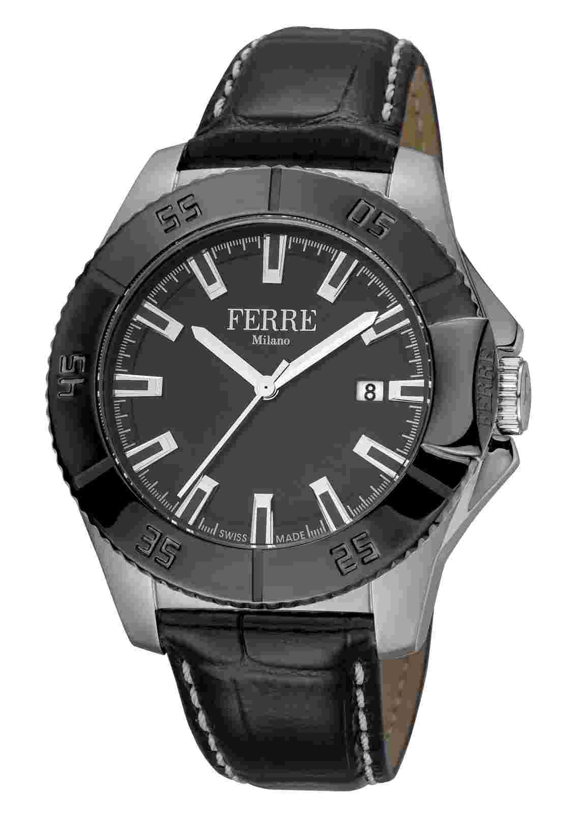 Ferre Milano Men's FM1G085L0041 Black Leather Date Wristwatch