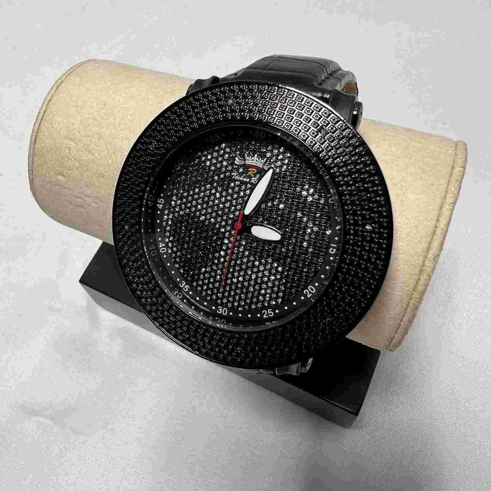 DIAMOND KING BLACK WATCH 8 AUTHENTIC DIAMONDS ON BEZEL