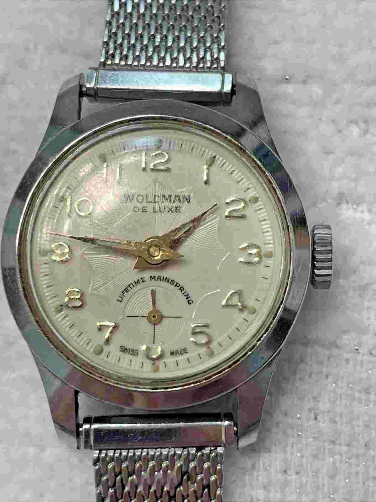 woldman womens deluxe swiss watch silvertone mesh band