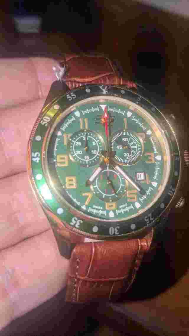 32 Degrees Chronograph Men's SS Watch Leather Band  Gold/Green 122-618Swiss MOVT