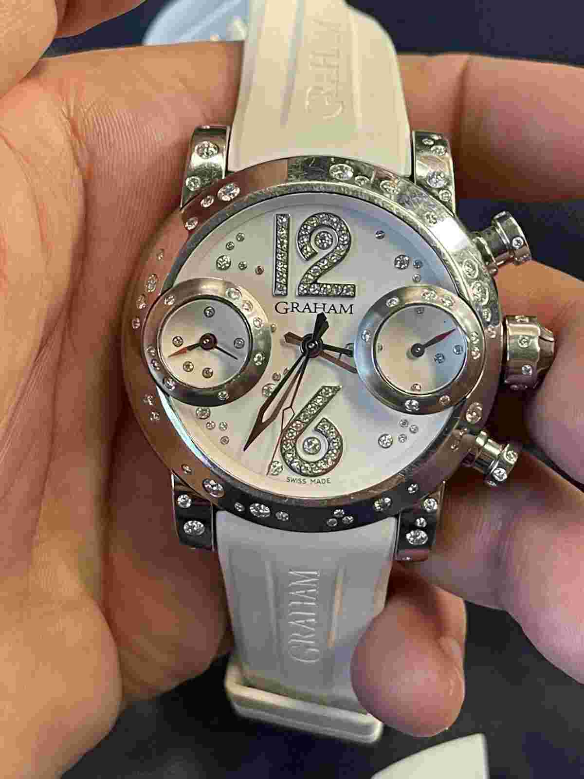 Graham Swordfish White Lucy Auto 46mm Steel Diamond Ladies Watch 2swns.w08r.k16s