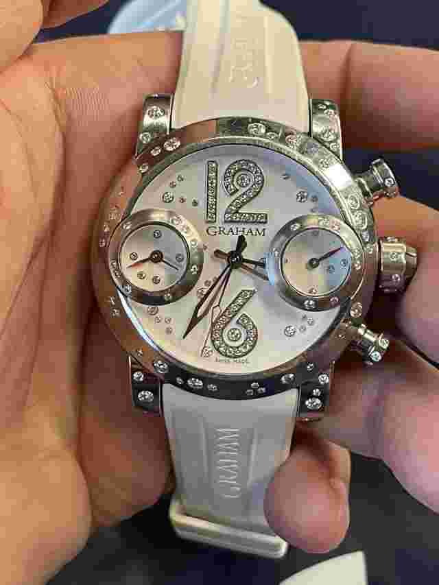 Graham Swordfish White Lucy Auto 46mm Steel Diamond Ladies Watch 2swns.w08r.k16s