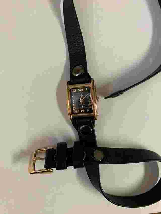 LA MER COLLECTIONS Black  Triple Wrap Leather Watch wRose Gold Square Black Dial