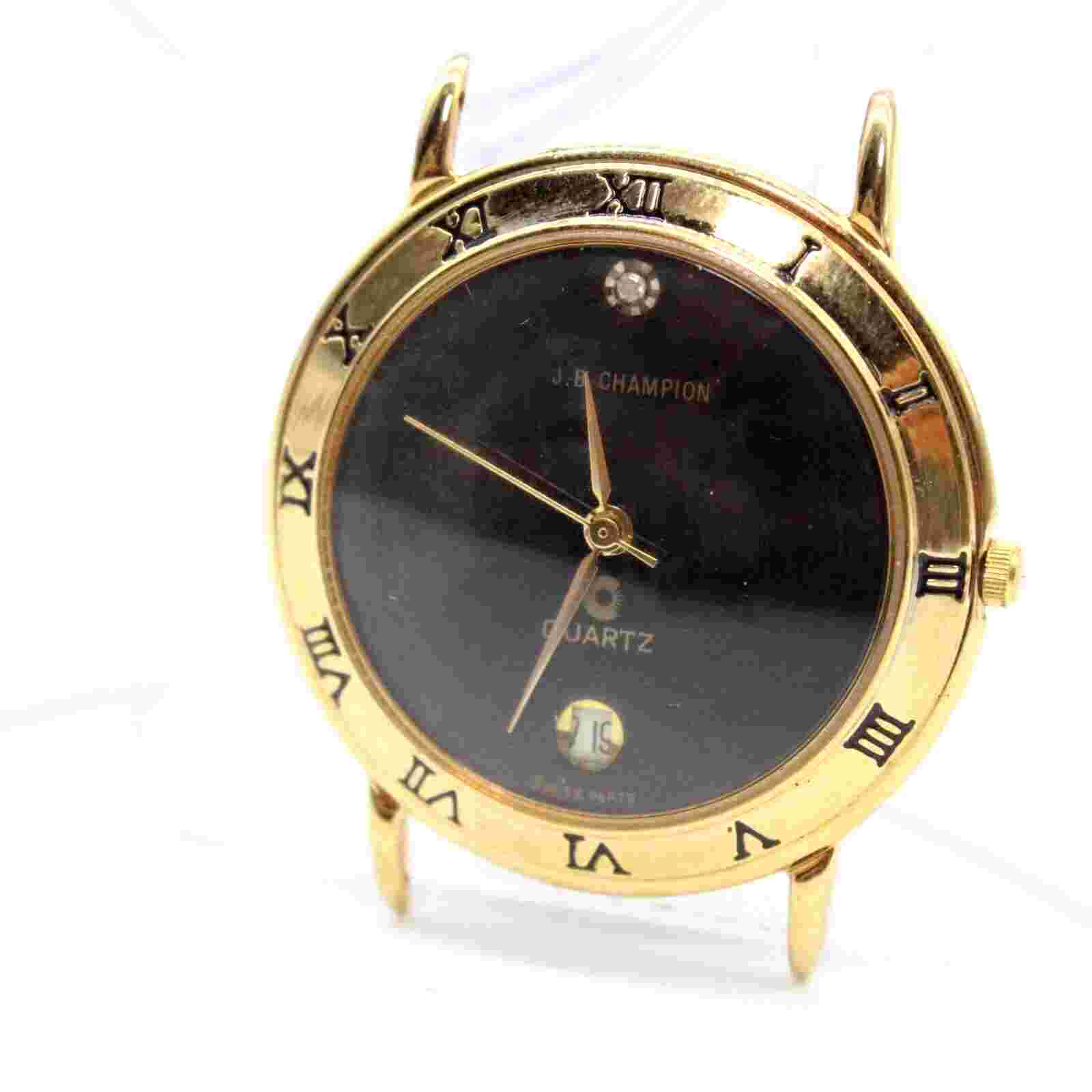 Vintage J.B Champion Watch Unisex Gold Tone Stainless Steel Classic Black Dial
