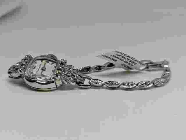 Nicolet  Diamond Case Ladies Wrist Watch 14K White Gold & diamond Band Vintage