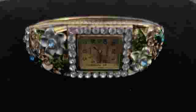 Gorgeous Gold Tone and Floral Strada Watch Bracelet Cuff