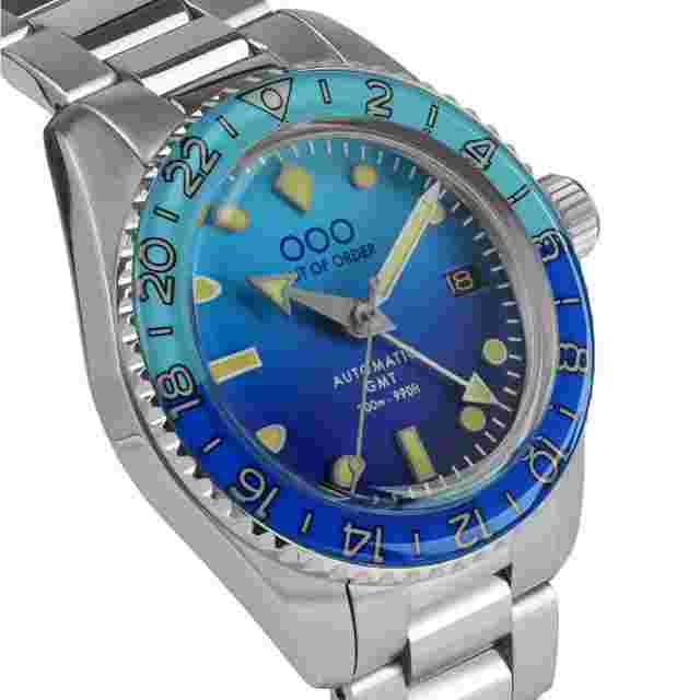 Out Of Order 001-25.BB.BAND.SS Men's Bomba Blu Auto Ultra Brushed GMT Wristwatch
