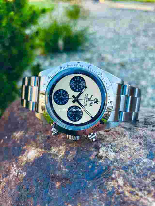 Alpha mechanical chronograph men's watch display back