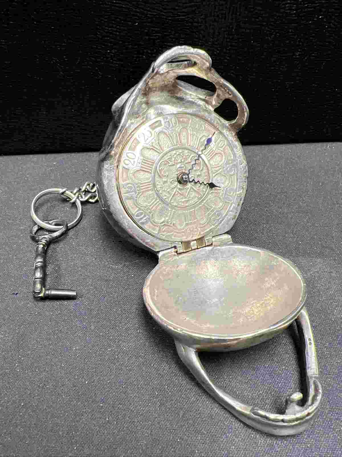 1700s George Lindsey Chain Driven Sterling Silver Skull Case & Dial Pocket Watch