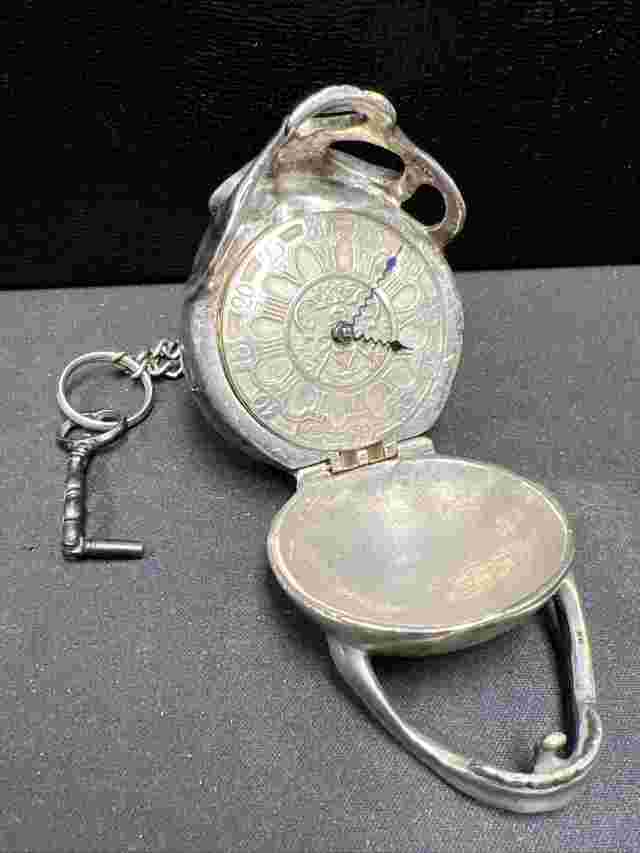 1700s George Lindsey Chain Driven Sterling Silver Skull Case & Dial Pocket Watch