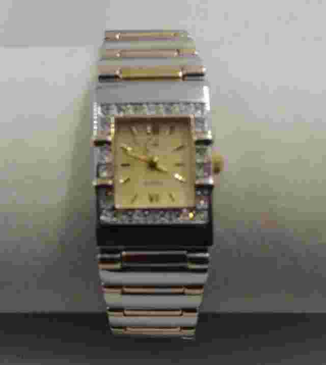 Beautiful Ladies Cache Silver & Gold Crystal Watch -Bracelet Band New Battery