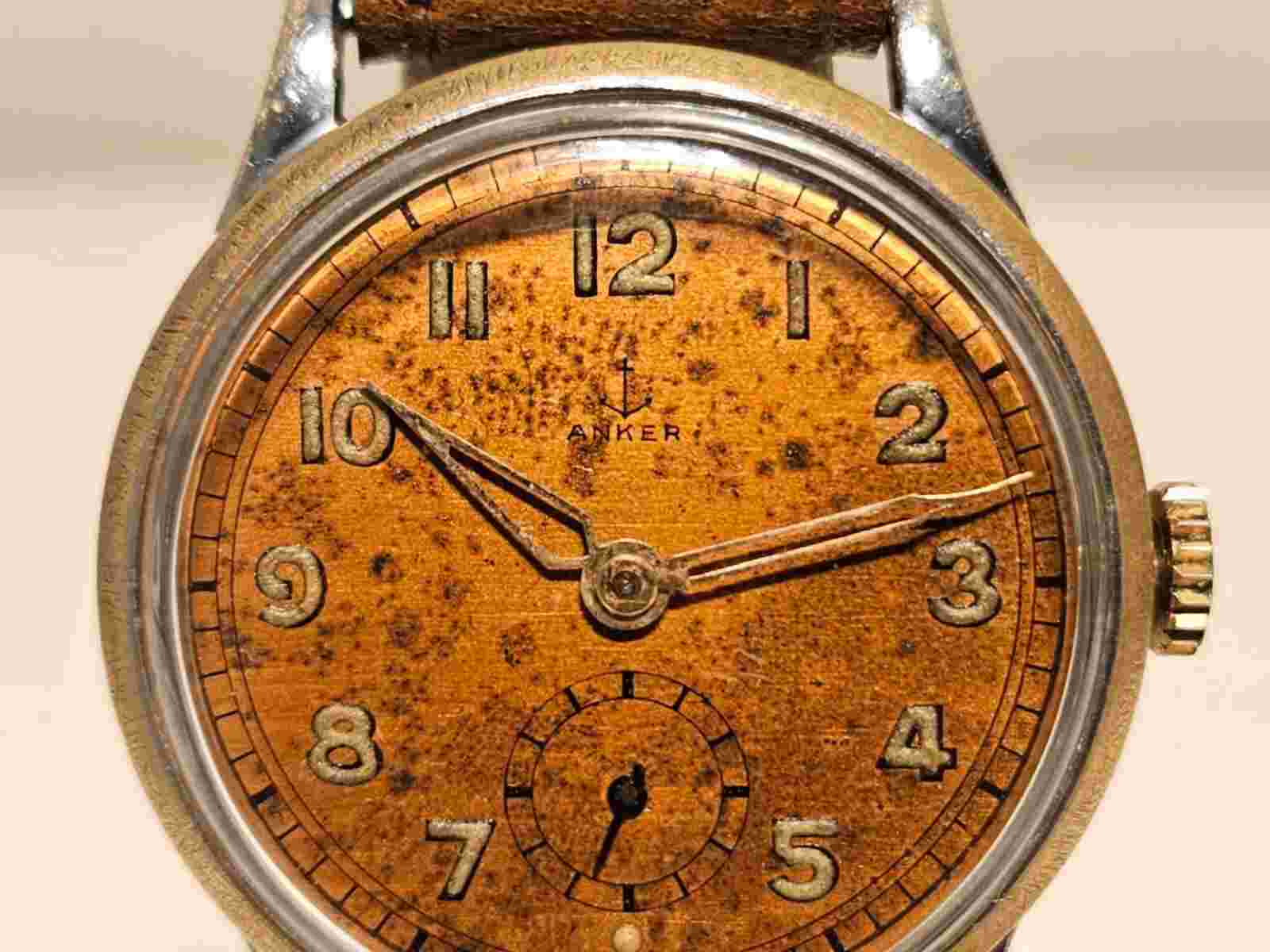 VINTAGE RARE WW2 MILITARY SUB SECOND SWISS MEN'S 31mm WATCH "ANKER" ANCHOR