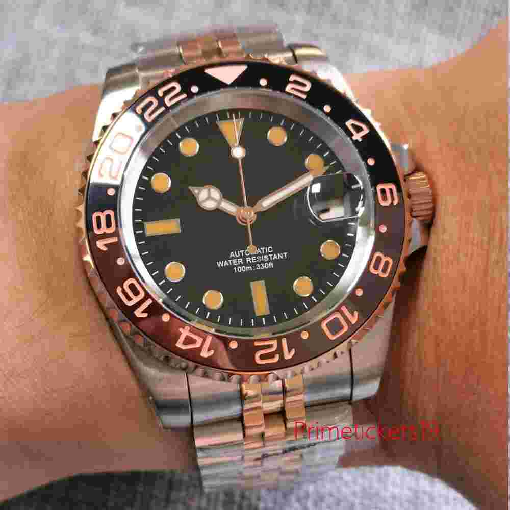 40mm Automatic Men Watch Sapphire NH35A PT5000 Black Dial Date Two Tone Bracelet