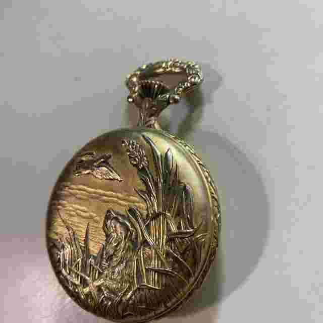 Vintage Belle - Suisse Pocket Watch Duck/Dog/Floral Case Swiss Made Not Working