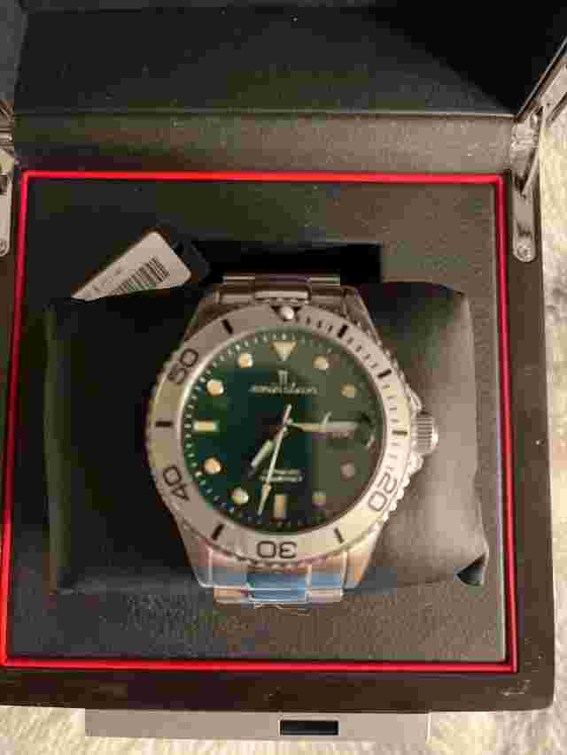 Jerome Lemars Rodin Silver Bezel Green Dial 44 mm Automatic Diver w SS Bracelet