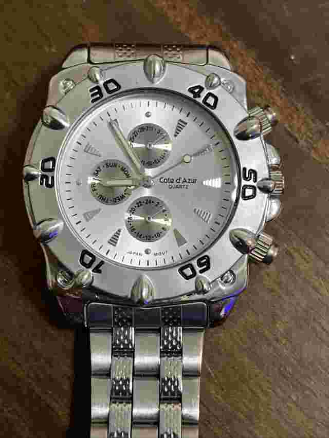 Cote D' Azur Men Chronograph Watch Silver Tone Works Size 8.5