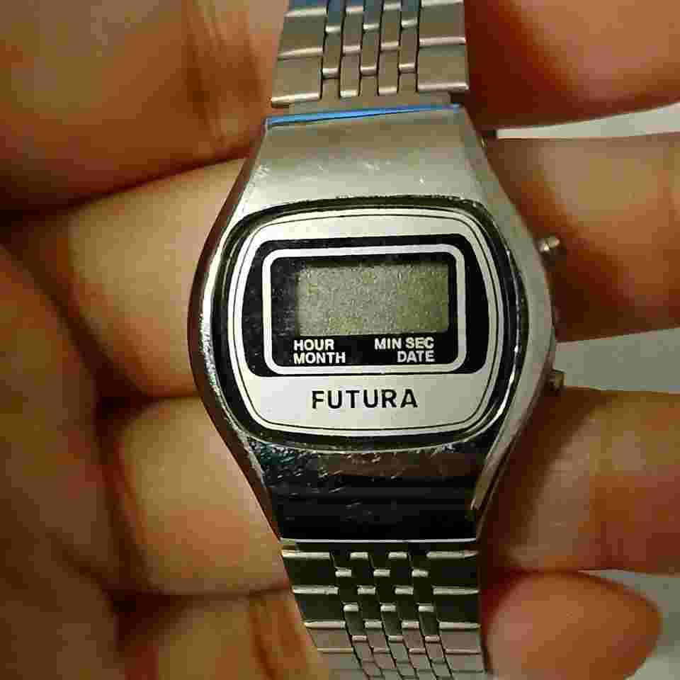 Vintage Futura Women's Silver Tone LCD Digital Casual Bracelet Wrist Watch