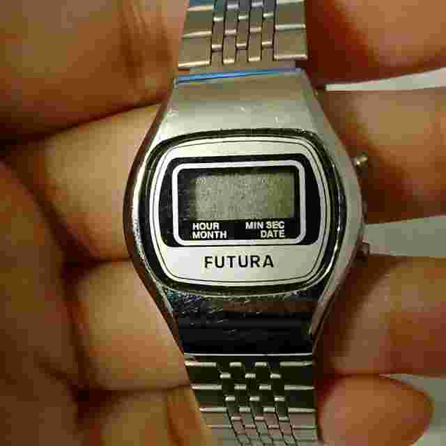 Vintage Futura Women's Silver Tone LCD Digital Casual Bracelet Wrist Watch