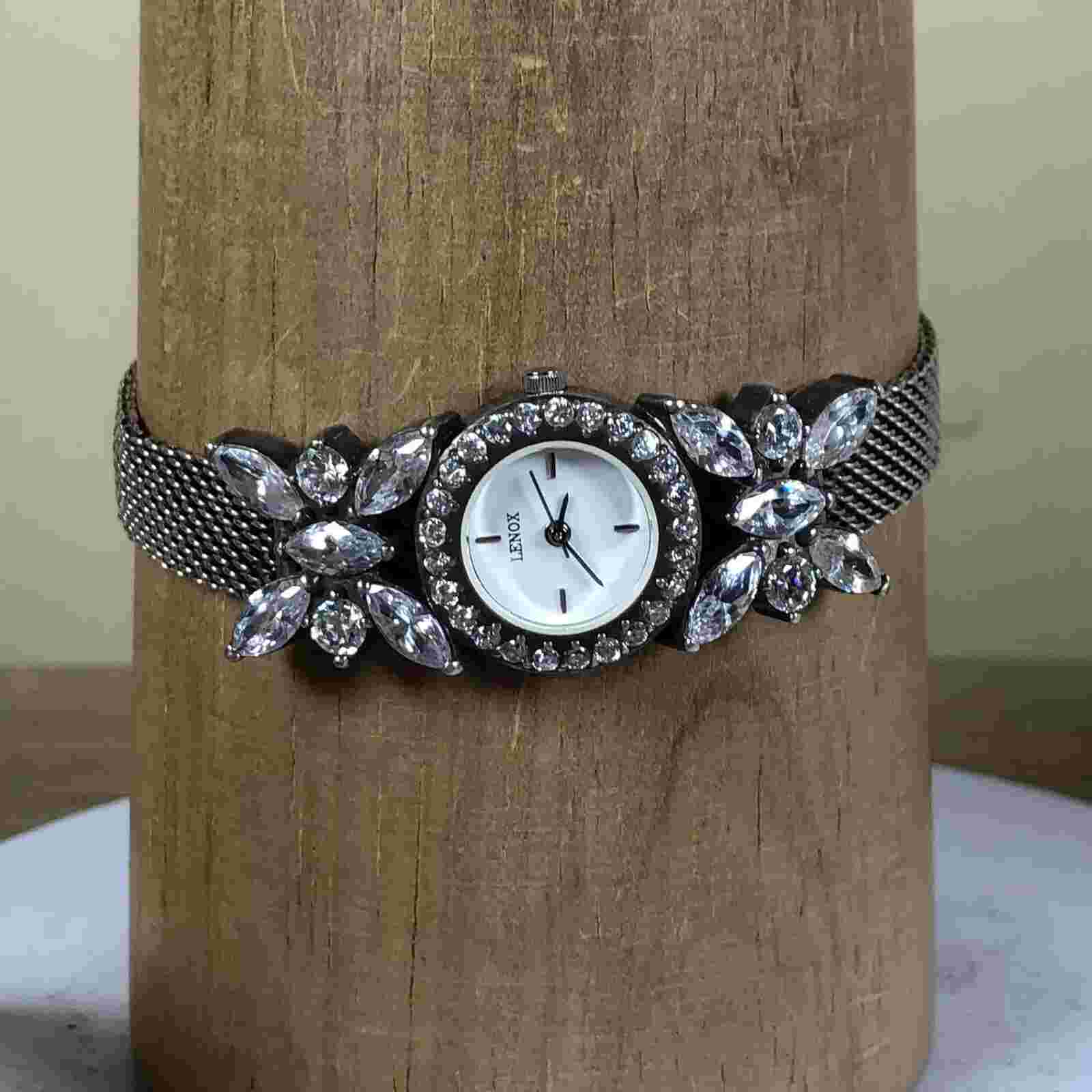 Lenox Women Sterling Case Crystal Butterfly Bracelet 20mm Quartz Analog Watch 8"