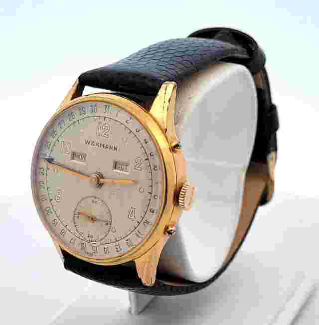 Wakmann Triple Calendar Gold Plated Stainless Steel Manual Wind Watch