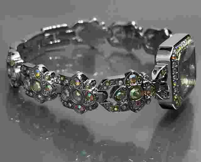 Kirks Folly Womens Watch Metal Aurora Borealis Crystal 7.25-7.75” Needs Battery