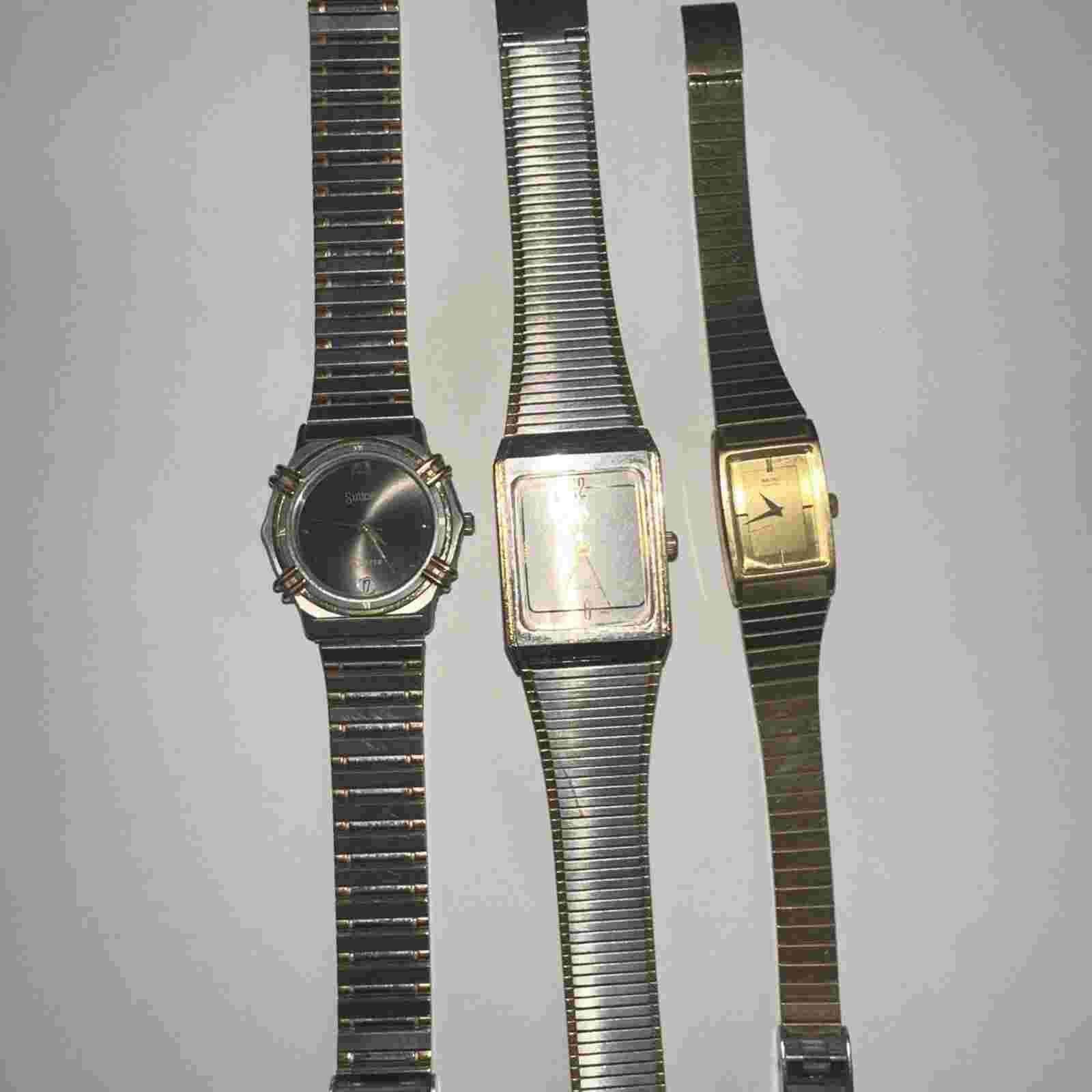 Lot Of 3 Vintage Unisex Watches. Need Batteries. Sutton. Seiko. Jordache.