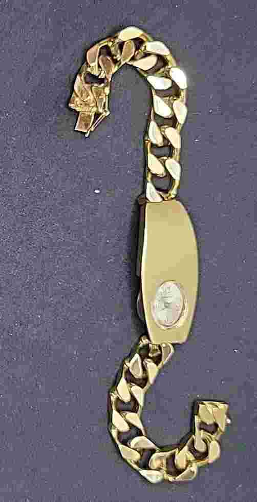 Vtg ID Bracelet ENDURA Swiss WindUp Watch With Box Lit Gold Tone Excellent Condi