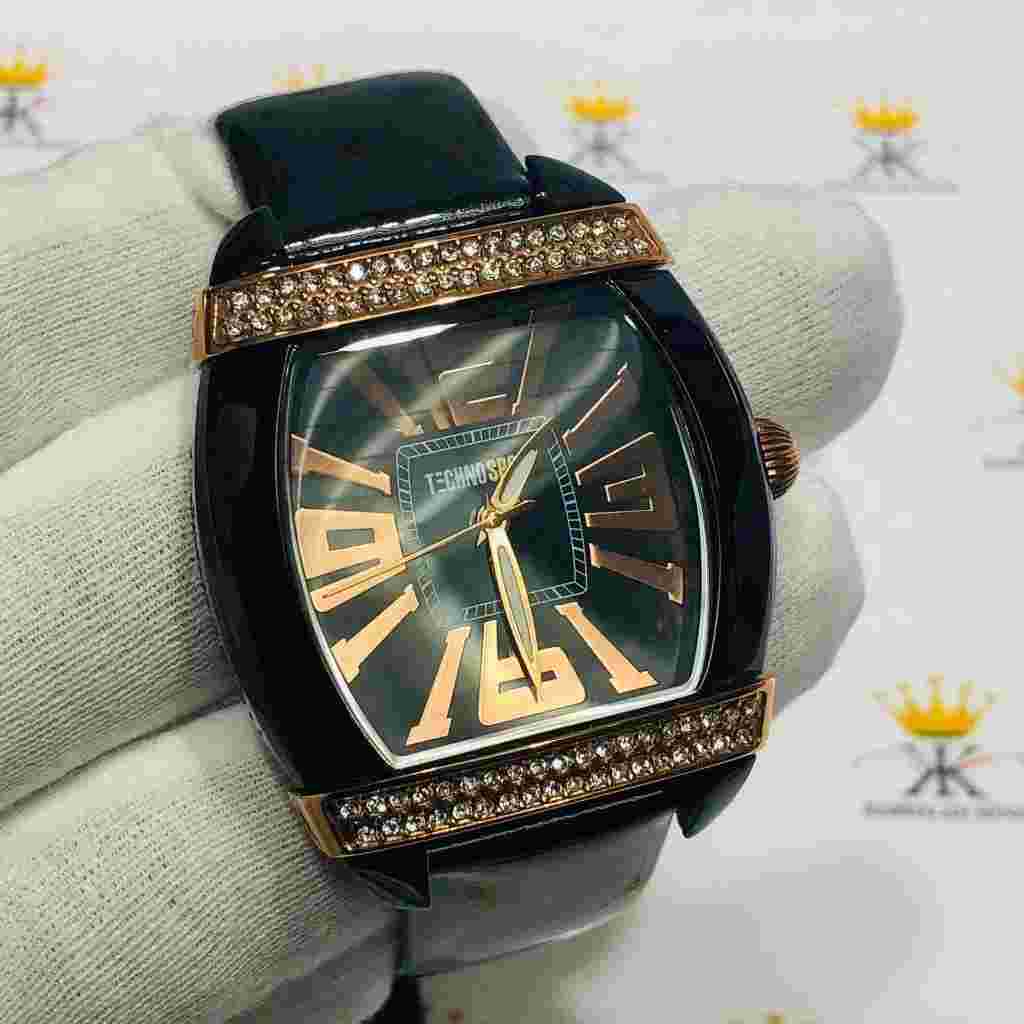 TechnoSport Rose Gold Stainless Steel Crystal Bezel Gray Patent Leather Watch