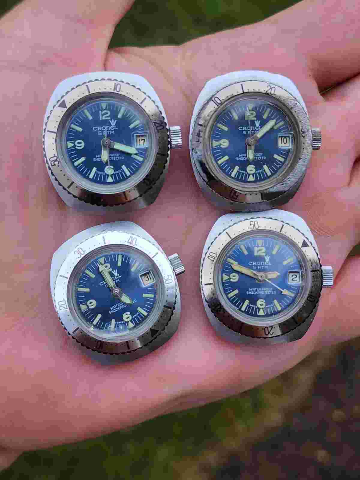 Collection Of 4 NOS Vintage Mechanical Cronel Ladies Diver Calendar Watches
