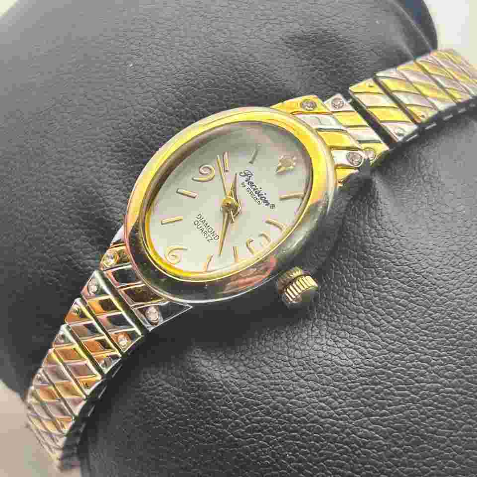 Precision Diamond Gold Silver Women’s Quartz Watch Working New Battery
