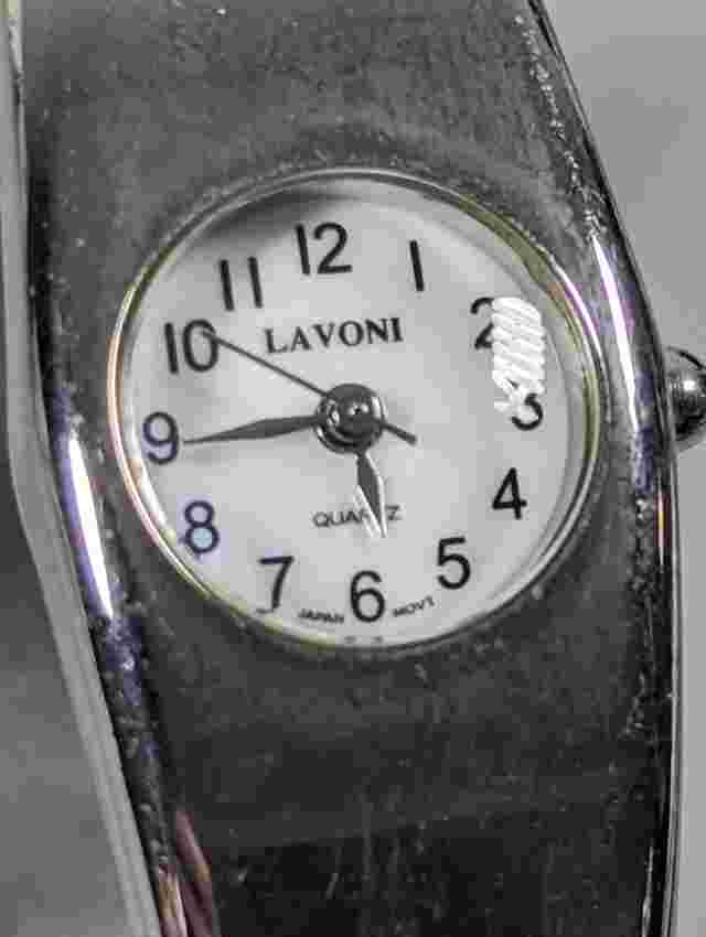 Lavoni Womans White Dial Silver Tone Hinge Bracelet Band Watch