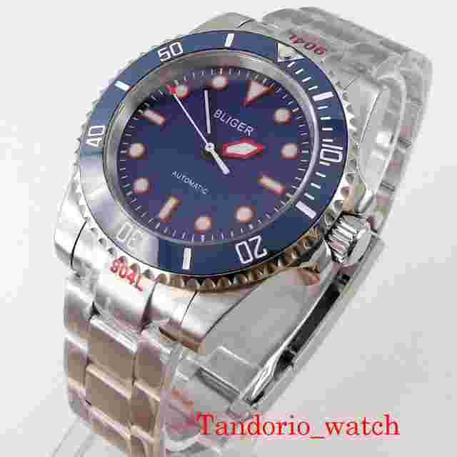40mm Bliger Black PVD Red Mark MIYOTA 8215 Automatic Men Watch Sapphire Crystal