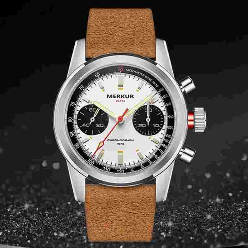 MERKUR Men Chronograph Watch Pilot Panda Hand Wind Mechanical Wristwatch TY2901