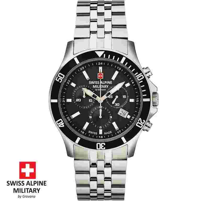 Swiss Alpine Military by Grovana 7022.9137 Chronograph black Men's Watch NEW
