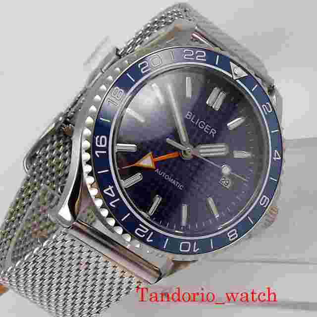 41mm BLIGER GMT Automatic Men's Watch Ceramic Bezel Sapphire Glass Auto Date
